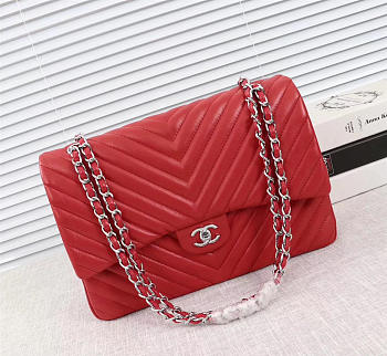 Chanel original lambskin double flap bag Red 33cm with Silver hardware