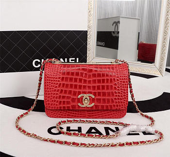 Chanel women Lambskin Leather Handbag Red