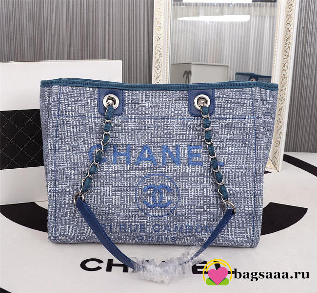 Chanel original canvas large shopping bag Blue 32cm - 1