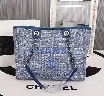 Chanel original canvas large shopping bag Blue 32cm