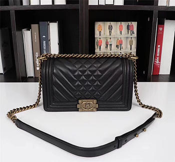 Chanel Boy Bag Lambskin Leather Black with gold hardware