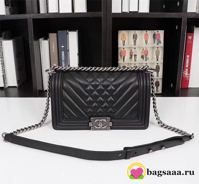 Chanel Boy Bag Lambskin Leather Black with silver hardware - 1