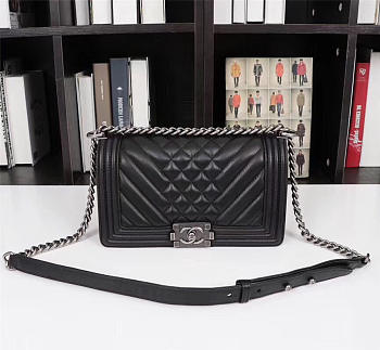 Chanel Boy Bag Lambskin Leather Black with silver hardware