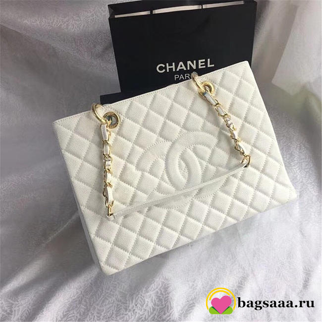 Chanel original caviar calfskin shopping tote white bag with gold hardware - 1