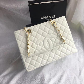 Chanel original caviar calfskin shopping tote white bag with gold hardware