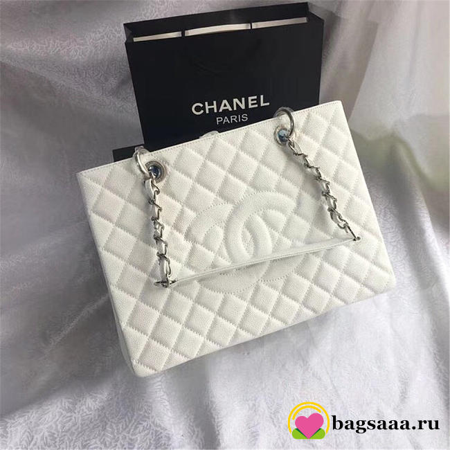 Chanel original caviar calfskin shopping tote white bag with silver hardware - 1