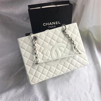 Chanel original caviar calfskin shopping tote white bag with silver hardware
