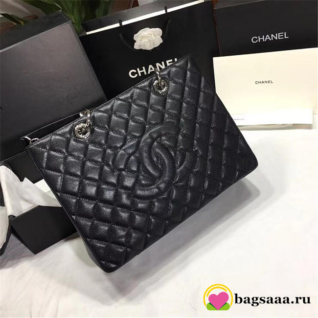 Chanel original caviar calfskin shopping tote black bag with silver hardware - 1