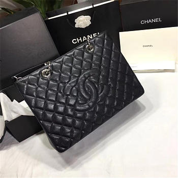 Chanel original caviar calfskin shopping tote black bag with silver hardware