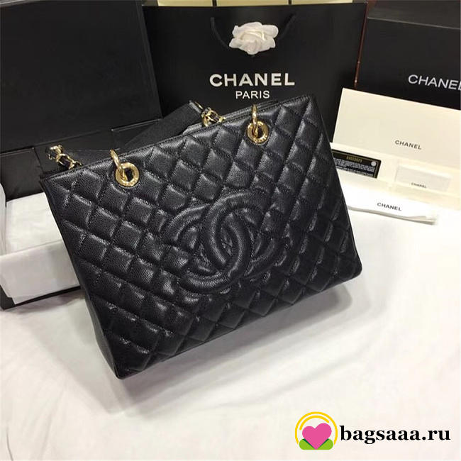 Chanel original caviar calfskin shopping tote black bag with gold hardware - 1