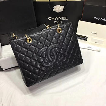 Chanel original caviar calfskin shopping tote black bag with gold hardware