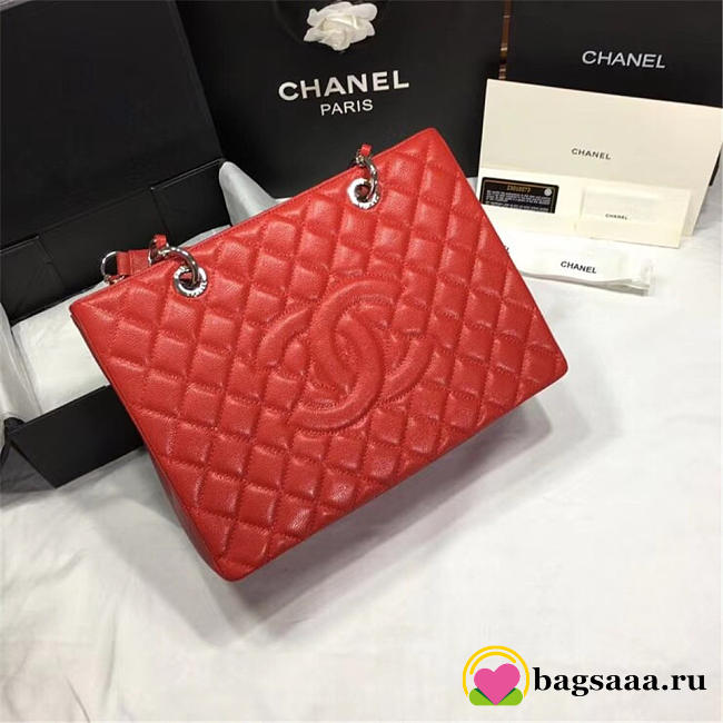 Chanel original caviar calfskin shopping tote Red bag with silver hardware - 1