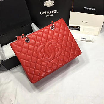Chanel original caviar calfskin shopping tote Red bag with silver hardware