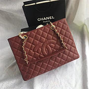 Chanel original caviar calfskin shopping tote Wine Red bag with gold hardware - 2