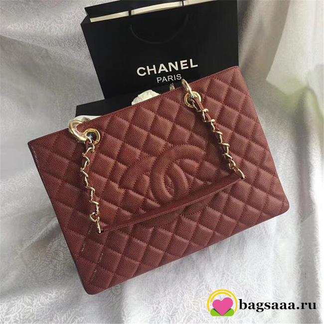 Chanel original caviar calfskin shopping tote Wine Red bag with gold hardware - 1