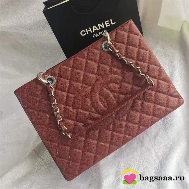 Chanel original caviar calfskin shopping tote Wine Red bag with silver hardware - 1