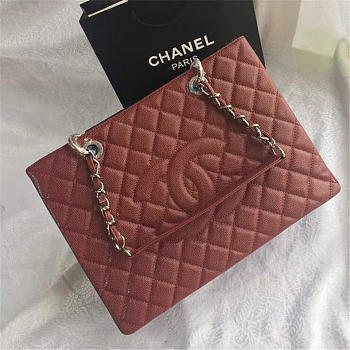 Chanel original caviar calfskin shopping tote Wine Red bag with silver hardware