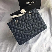 Chanel original caviar calfskin shopping tote Navy blue bag with silver hardware - 3