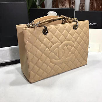 Chanel original caviar calfskin shopping tote Apricot bag with Silver hardware