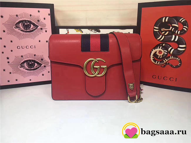 Gucci GG Marmont Leather Shoulder Bag 476468 Red - 1