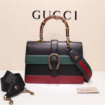 Gucci Women's Dionysus Leather Top Handle Bag 421999 Black Red