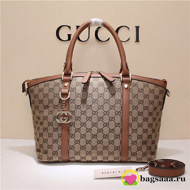 Gucci 341503 Nylon Large Convertible Tote Bag Brown - 1