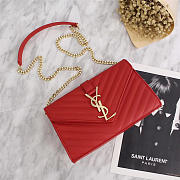 YSL Leather 26cm Shoulder Bag Golden Chain 26596 Red - 6