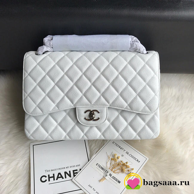 Chanel Caviar Flap Bag in white 30cm with Silver Hardware - 1