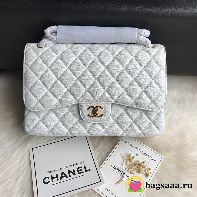 Chanel Caviar Flap Bag in white 30cm with Gold Hardware - 1