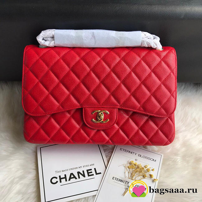 Chanel Caviar Flap Bag in Red 30cm with Gold Hardware - 1