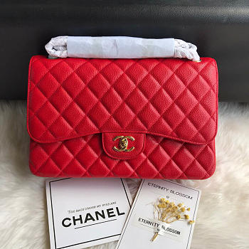 Chanel Caviar Flap Bag in Red 30cm with Gold Hardware