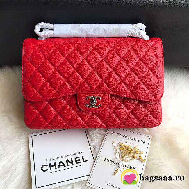 Chanel Caviar Flap Bag in Red 30cm with Silver Hardware - 1