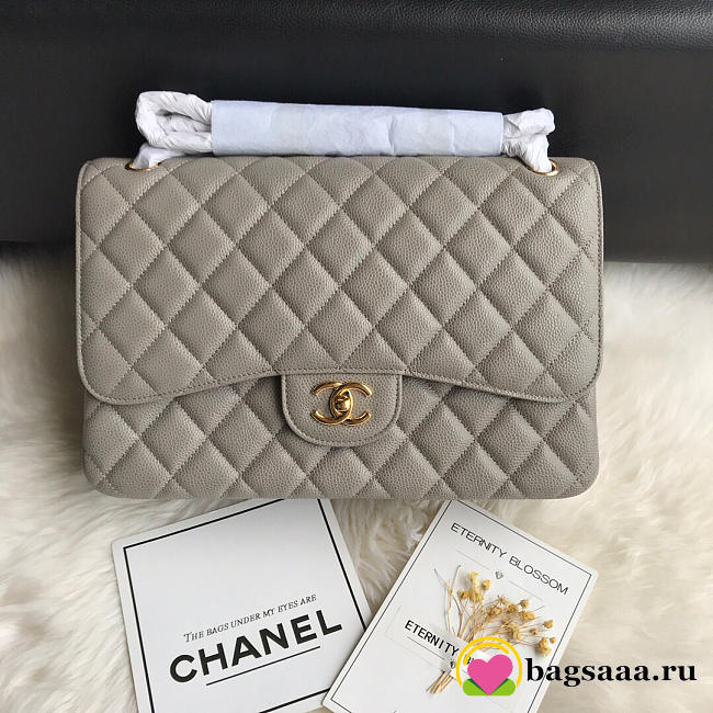 Chanel Caviar Flap Bag in Gray 30cm with Gold Hardware - 1