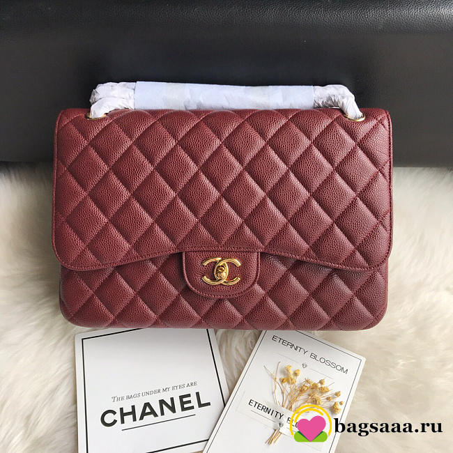 Chanel Caviar Flap Bag in Wine Red 30cm with Gold Hardware - 1