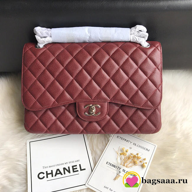 Chanel Caviar Flap Bag in Wine Red 30cm with Silver Hardware - 1