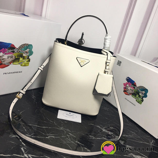 Prada Double Saffiano Bucket Bag 1BA212 White - 1