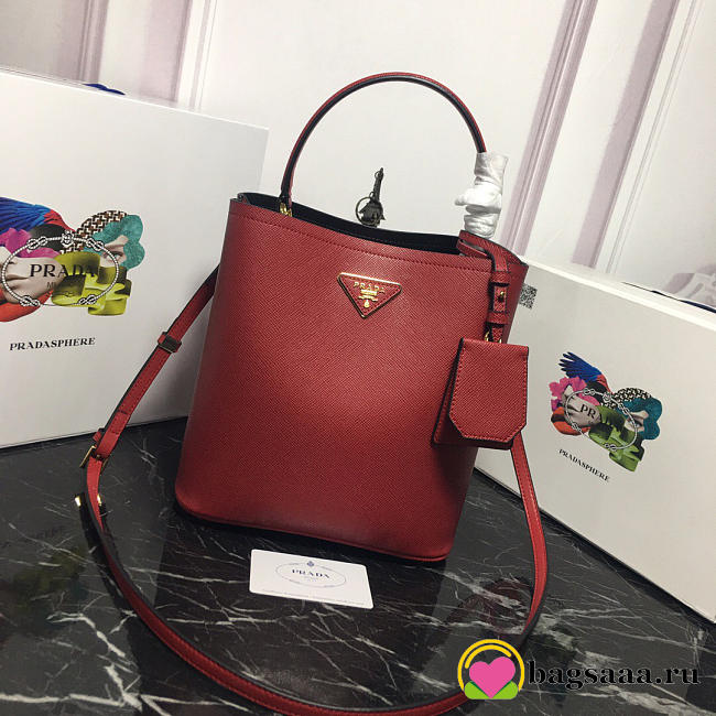 Prada Double Saffiano Bucket Bag 1BA212 Red - 1