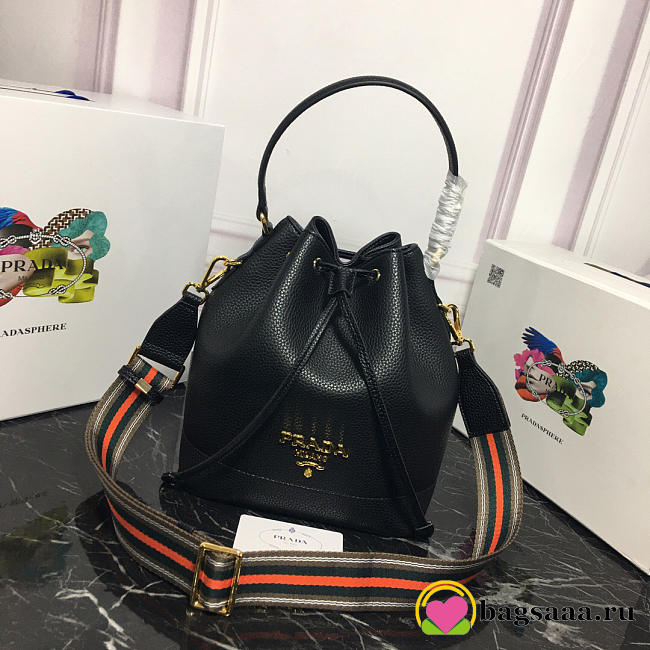 Prada Original Calfskin leather Bucket Bag 1BE018 Black - 1