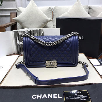Chanel Leboy lambskin Bag in Navy Blue With Silver Hardware 67086
