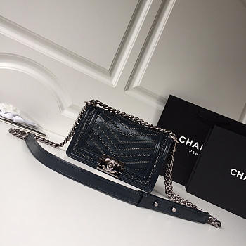 Chanel leboy calfskin bag in blue with silver hardware 20cm