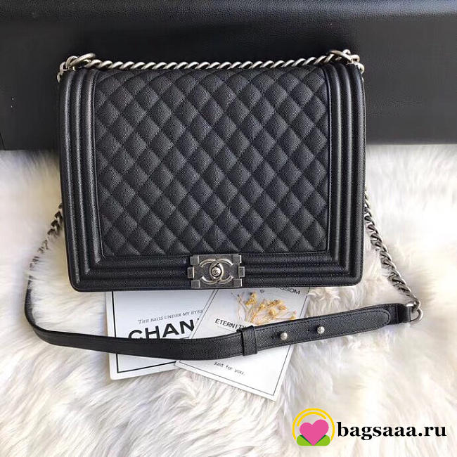 Chanel leboy calfskin bag in black with silver hardware 30cm - 1