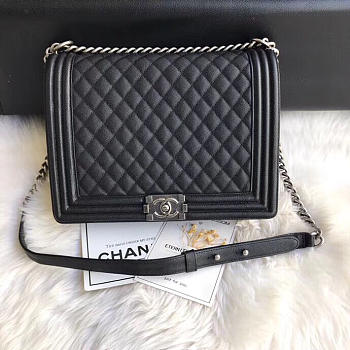 Chanel leboy calfskin bag in black with silver hardware 30cm