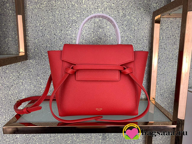 Celine Micro Belt Bag In Grained Calfskin with Red 20 cm 175519  - 1