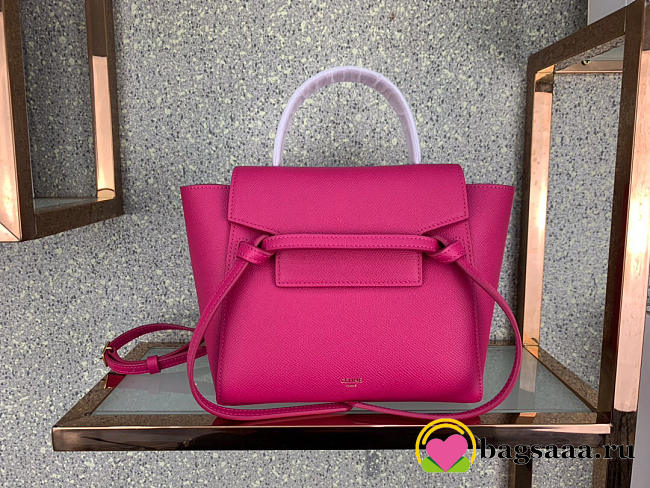 Celine Micro Belt Bag In Grained Calfskin with Rose Red 20cm 175519 - 1