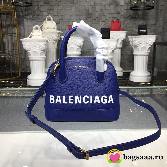 Balenciaga Ville Small graffiti logo calfskin bag Dark Blue 18SS  - 1