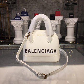 Balenciaga Ville Small graffiti logo calfskin bag White 18SS
