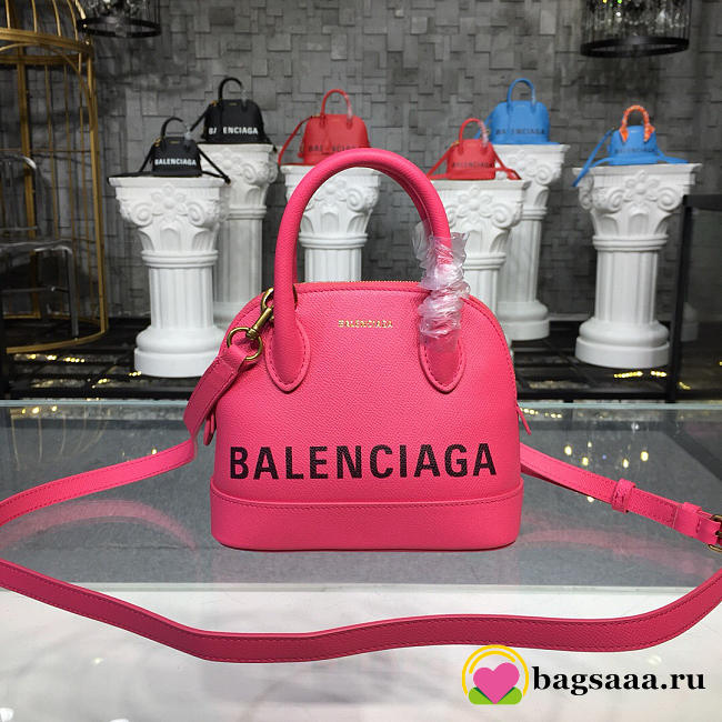 Balenciaga Ville small graffiti logo calfskin bag Rose Red 18SS - 1