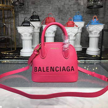 Balenciaga Ville small graffiti logo calfskin bag Rose Red 18SS