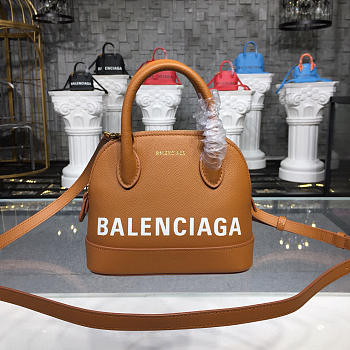 Balenciaga Ville small graffiti logo calfskin bag Brown 18SS