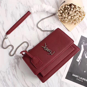 YSL Real leather Handbag with Rose Red 26606